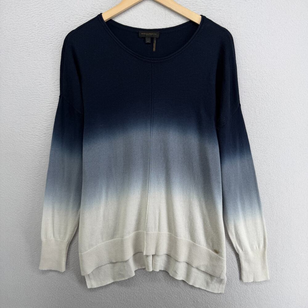 DONNA KARAN NEW YORK Sweater M BLACK LABEL L Linen Blend Dip Dyed Ombre Pullover